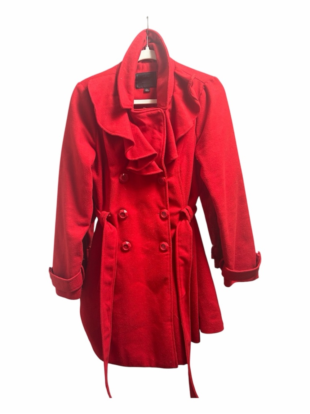 Miss London Red Ruffled Trench Coat